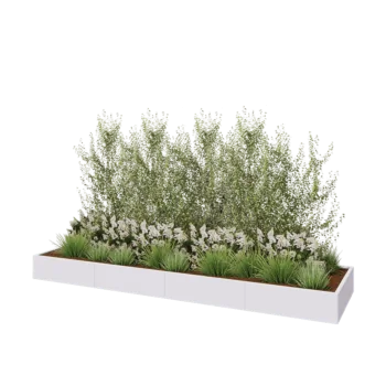 Jardinière XXL en acier - Rectangle - 400 x 100 x 30 cm - RAL9010 mat (blanc) - Avec plaque de fond