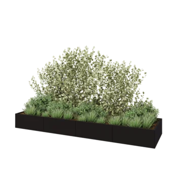 Jardinière XXL en acier - Rectangle - 400 x 100 x 40 cm - RAL9005 mat (noir) - Avec plaque de fond