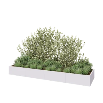 Jardinière XXL en acier - Rectangle - 400 x 100 x 40 cm - RAL9010 mat (blanc) - Avec plaque de fond