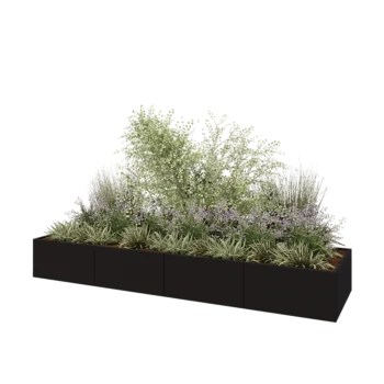 Jardinière XXL en acier - Rectangle - 400 x 100 x 50 cm - RAL9005 mat (noir) - Sanc plaque de fond