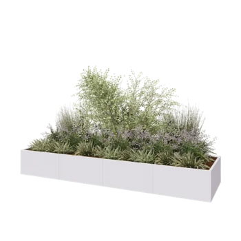 Jardinière XXL en acier - Rectangle - 400 x 100 x 50 cm - RAL9010 mat (blanc) - Avec plaque de fond