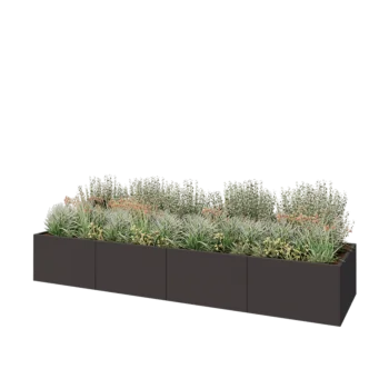 Jardinière XXL en acier - Rectangle - 400 x 100 x 60 cm - RAL7016 mat (gris anthracite) - Sanc plaque de fond