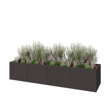 Jardinière XXL en acier - Rectangle - 400 x 100 x 80 cm - RAL7016 mat (gris anthracite) - Avec plaque de fond