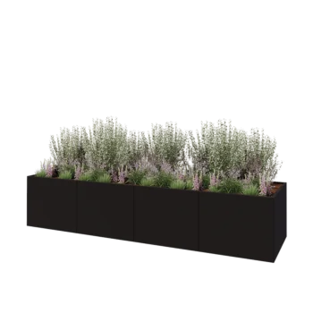 Jardinière XXL en acier - Rectangle - 400 x 100 x 80 cm - RAL9005 mat (noir) - Avec plaque de fond