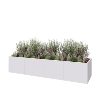 Jardinière XXL en acier - Rectangle - 400 x 100 x 80 cm - RAL9010 mat (blanc) - Avec plaque de fond