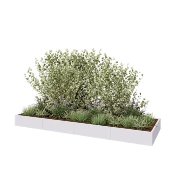 Jardinière XXL en acier - Rectangle - 400 x 120 x 30 cm - RAL9010 mat (blanc) - Avec plaque de fond