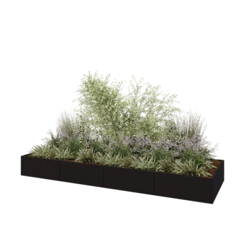 Jardinière XXL en acier - Rectangle - 400 x 120 x 40 cm - RAL9005 mat (noir) - Sanc plaque de fond