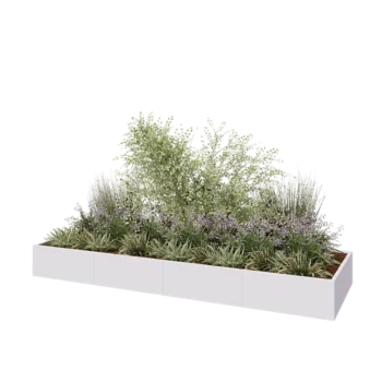 Jardinière XXL en acier - Rectangle - 400 x 120 x 40 cm - RAL9010 mat (blanc) - Sanc plaque de fond
