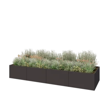 Jardinière XXL en acier - Rectangle - 400 x 120 x 60 cm - RAL7016 mat (gris anthracite) - Avec plaque de fond