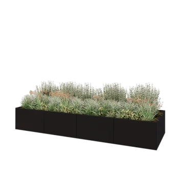 Jardinière XXL en acier - Rectangle - 400 x 120 x 60 cm - RAL9005 mat (noir) - Sanc plaque de fond