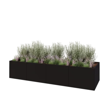 Jardinière XXL en acier - Rectangle - 400 x 120 x 80 cm - RAL9005 mat (noir) - Sanc plaque de fond
