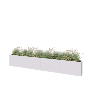 Jardinière XXL en acier - Rectangle - 400 x 30 x 60 cm - RAL9010 mat (blanc) - Avec plaque de fond