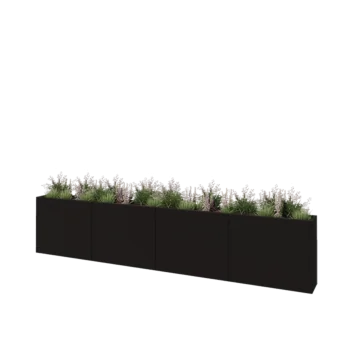 Jardinière XXL en acier - Rectangle - 400 x 30 x 80 cm - RAL9005 mat (noir) - Avec plaque de fond