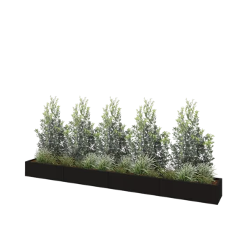 Jardinière XXL en acier - Rectangle - 400 x 40 x 30 cm - RAL9005 mat (noir) - Avec plaque de fond