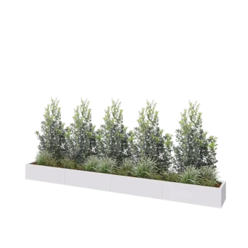 Jardinière XXL en acier - Rectangle - 400 x 40 x 30 cm - RAL9010 mat (blanc) - Avec plaque de fond