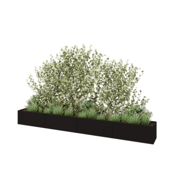 Jardinière XXL en acier - Rectangle - 400 x 40 x 40 cm - RAL9005 mat (noir) - Avec plaque de fond