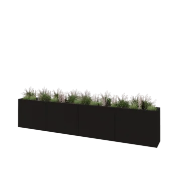 Jardinière XXL en acier - Rectangle - 400 x 40 x 80 cm - RAL9005 mat (noir) - Sanc plaque de fond