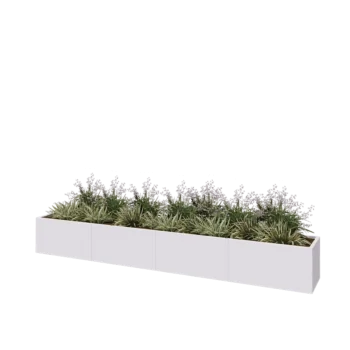 Jardinière XXL en acier - Rectangle - 400 x 50 x 50 cm - RAL9010 mat (blanc) - Avec plaque de fond