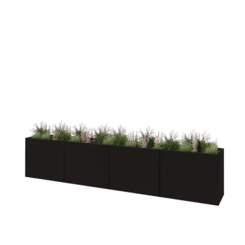 Jardinière XXL en acier - Rectangle - 400 x 50 x 80 cm - RAL9005 mat (noir) - Avec plaque de fond