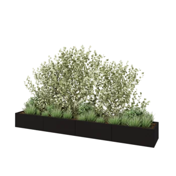 Jardinière XXL en acier - Rectangle - 400 x 60 x 40 cm - RAL9005 mat (noir) - Sanc plaque de fond