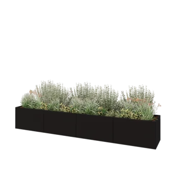 Jardinière XXL en acier - Rectangle - 400 x 60 x 60 cm - RAL9005 mat (noir) - Avec plaque de fond