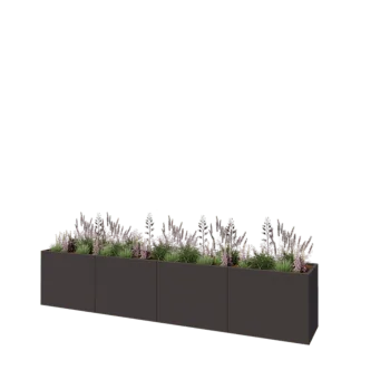 Jardinière XXL en acier - Rectangle - 400 x 60 x 80 cm - RAL7016 mat (gris anthracite) - Sanc plaque de fond