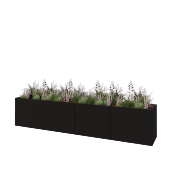 Jardinière XXL en acier - Rectangle - 400 x 60 x 80 cm - RAL9005 mat (noir) - Sanc plaque de fond