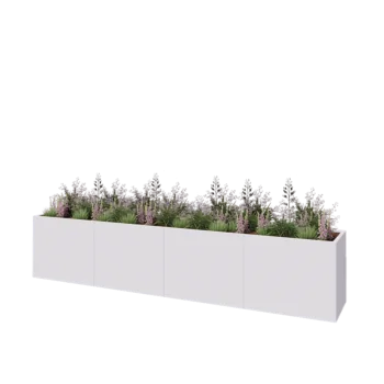 Jardinière XXL en acier - Rectangle - 400 x 60 x 80 cm - RAL9010 mat (blanc) - Sanc plaque de fond