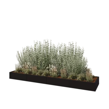 Jardinière XXL en acier - Rectangle - 400 x 80 x 30 cm - RAL9005 mat (noir) - Sanc plaque de fond