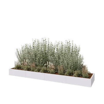 Jardinière XXL en acier - Rectangle - 400 x 80 x 30 cm - RAL9010 mat (blanc) - Avec plaque de fond