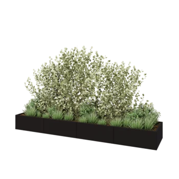 Jardinière XXL en acier - Rectangle - 400 x 80 x 40 cm - RAL9005 mat (noir) - Sanc plaque de fond