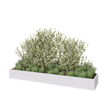 Jardinière XXL en acier - Rectangle - 400 x 80 x 40 cm - RAL9010 mat (blanc) - Avec plaque de fond
