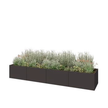 Jardinière XXL en acier - Rectangle - 400 x 80 x 60 cm - RAL7016 mat (gris anthracite) - Sanc plaque de fond