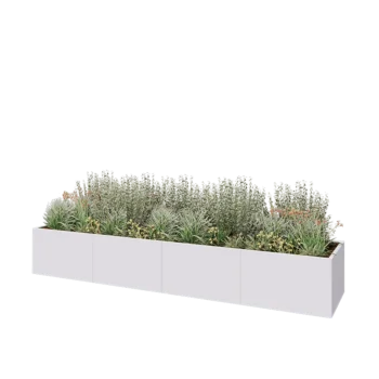 Jardinière XXL en acier - Rectangle - 400 x 80 x 60 cm - RAL9010 mat (blanc) - Sanc plaque de fond
