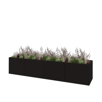 Jardinière XXL en acier - Rectangle - 400 x 80 x 80 cm - RAL9005 mat (noir) - Sanc plaque de fond