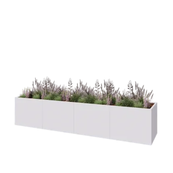 Jardinière XXL en acier - Rectangle - 400 x 80 x 80 cm - RAL9010 mat (blanc) - Sanc plaque de fond
