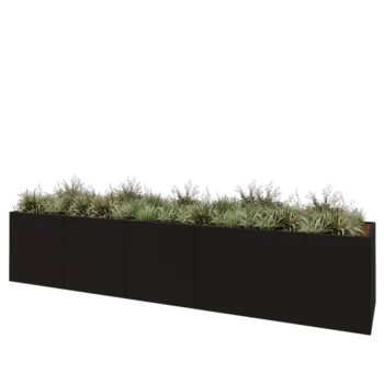 Jardinière XXL en acier - Rectangle - 500 x 100 x 100 cm - RAL9005 mat (noir) - Avec plaque de fond