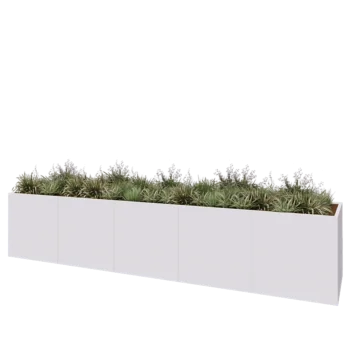 Jardinière XXL en acier - Rectangle - 500 x 100 x 100 cm - RAL9010 mat (blanc) - Avec plaque de fond