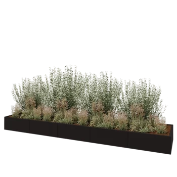 Jardinière XXL en acier - Rectangle - 500 x 100 x 40 cm - RAL9005 mat (noir) - Avec plaque de fond