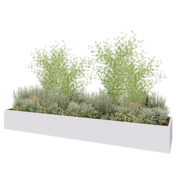 Jardinière XXL en acier - Rectangle - 500 x 100 x 60 cm - RAL9010 mat (blanc) - Sanc plaque de fond