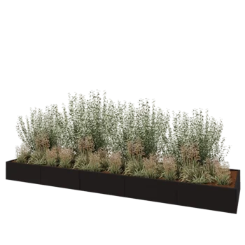 Jardinière XXL en acier - Rectangle - 500 x 120 x 40 cm - RAL9005 mat (noir) - Avec plaque de fond