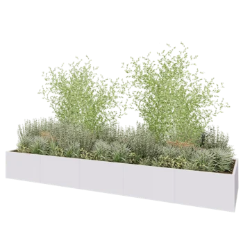 Jardinière XXL en acier - Rectangle - 500 x 120 x 60 cm - RAL9010 mat (blanc) - Avec plaque de fond