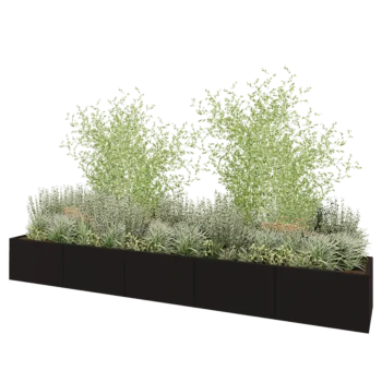 Jardinière XXL en acier - Rectangle - 500 x 80 x 60 cm - RAL9005 mat (noir) - Avec plaque de fond