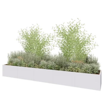 Jardinière XXL en acier - Rectangle - 500 x 80 x 60 cm - RAL9010 mat (blanc) - Avec plaque de fond