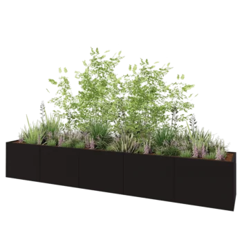 Jardinière XXL en acier - Rectangle - 500 x 80 x 80 cm - RAL9005 mat (noir) - Avec plaque de fond