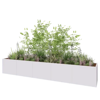 Jardinière XXL en acier - Rectangle - 500 x 80 x 80 cm - RAL9010 mat (blanc) - Sanc plaque de fond
