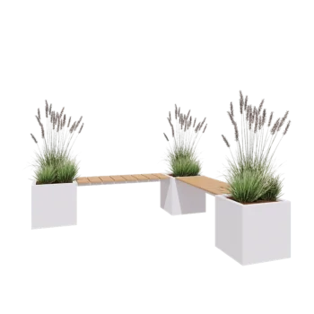 Jardinière en acier - Carré - Configuration d'angle - 221,2 x 221,2 x 50 cm - RAL9010 mat (blanc) - Avec plaque de fond - Avec banc 