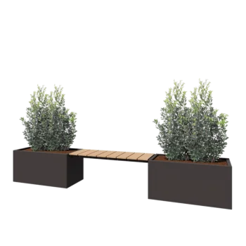 Jardinière en acier - Rectangle - 321,2 x 50 x 50 cm - RAL7016 mat (gris anthracite) - Avec plaque de fond - Avec banc 