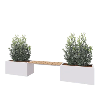 Jardinière en acier - Rectangle - 321,2 x 50 x 50 cm - RAL9010 mat (blanc) - Avec plaque de fond - Avec banc 