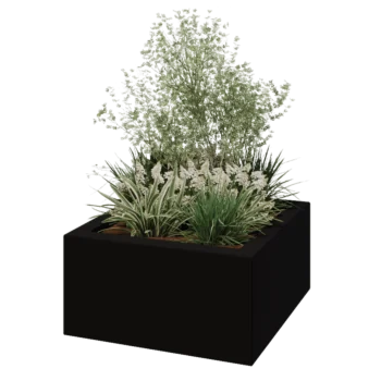 Jardinière en polyester - Carré - 80 x 80 x 40 cm - RAL9005 mat (noir) - Avec fond